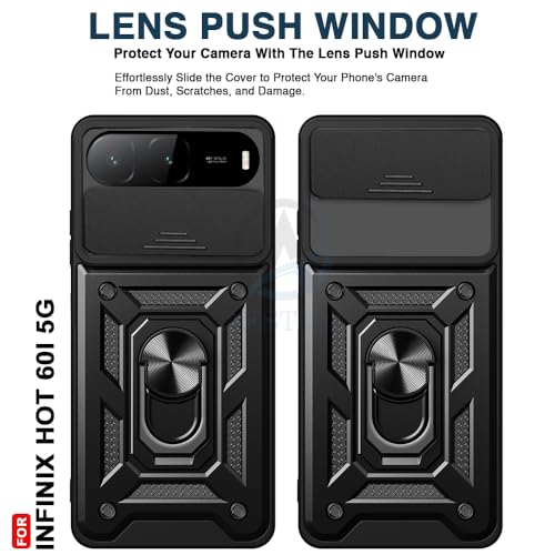 Image of AESTMO Tough Armor Infinix Hot 60i 5G / Tecno Spark GO 5G Bumper Back Case Cover | Ring Holder & Sliding Camera Shield Cover | 360 Degree Protection Back Case Cover (Black)