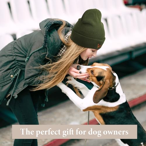 Geyoga Warme Weiche Wintermütze Winter Beanie Mütze Strickmütze mit Stickerei Kalte Mütze mit Hundestickerei Geschenk Strickmütze für Hundebesitzer(Armeegrün,Mode Dackel)