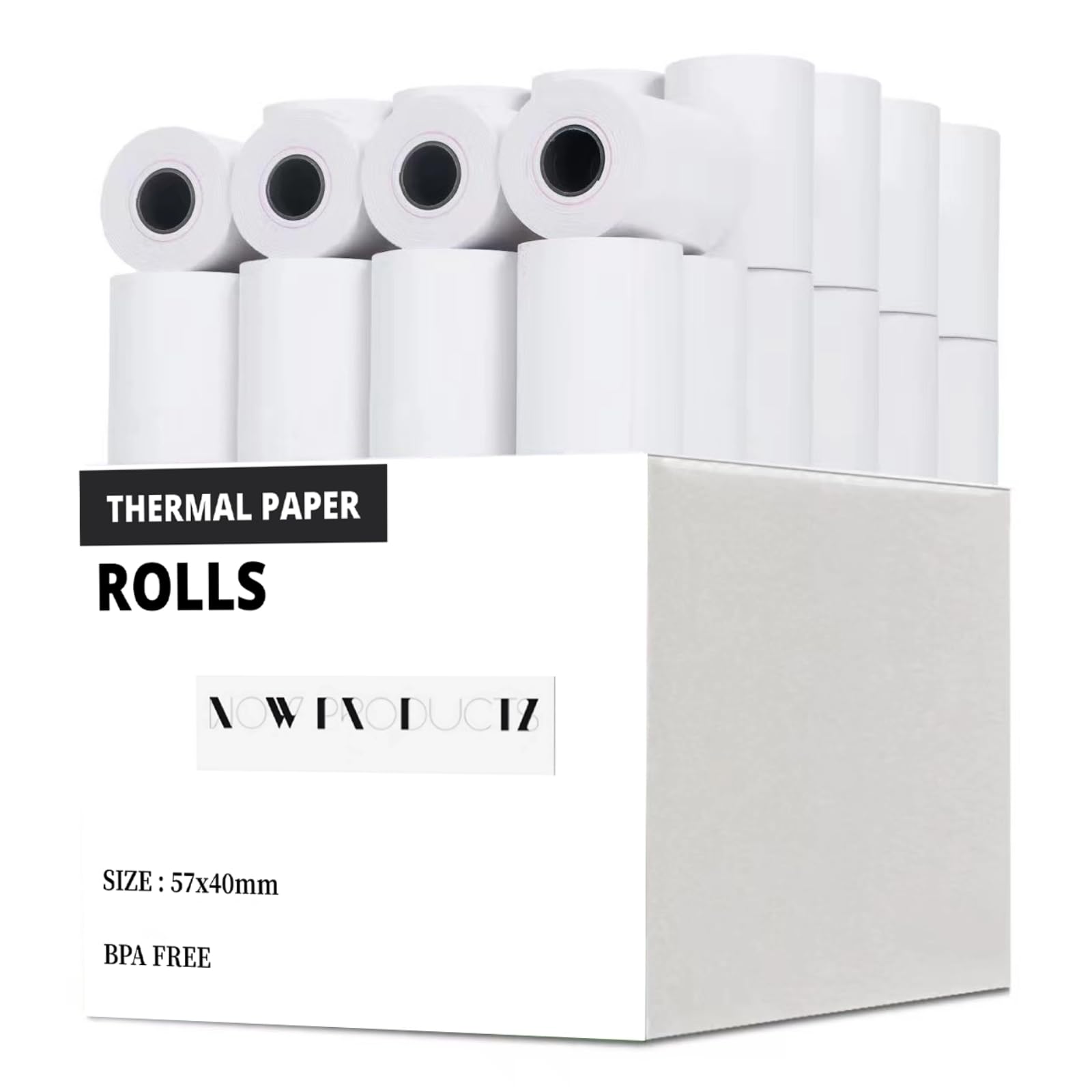 Now Products 57 x 40 mm Thermal Till Rolls Receipt Paper, Compatible with Credit Card PDQ Machines, POS, EPOS, Cash Registers, Warning Strip for Smooth Printing (300 Rolls)