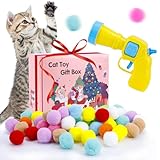 Hggha Kitten Toys, Interactive Cat Toys, Cat Toy Balls with Launcher and 80 Pom-Poms Balls, Cat Toys for Indoor Cats DIY Set, for Training,Playing, Funny,Colorful,Furry.