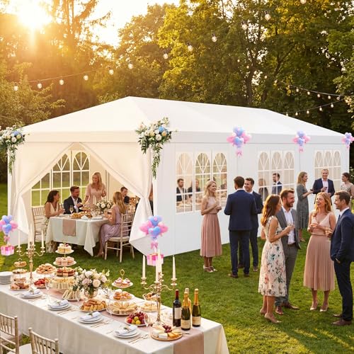 Image of HOTEEL 10x30FT Party Tent with 8 Removable Sidewalls for Parties, Carpas para Fiestas Easy Set up, Weddings, BBQ, Baby Shower, Waterproof Outdoor Event Canopy, Patio Camping Gazebo, White