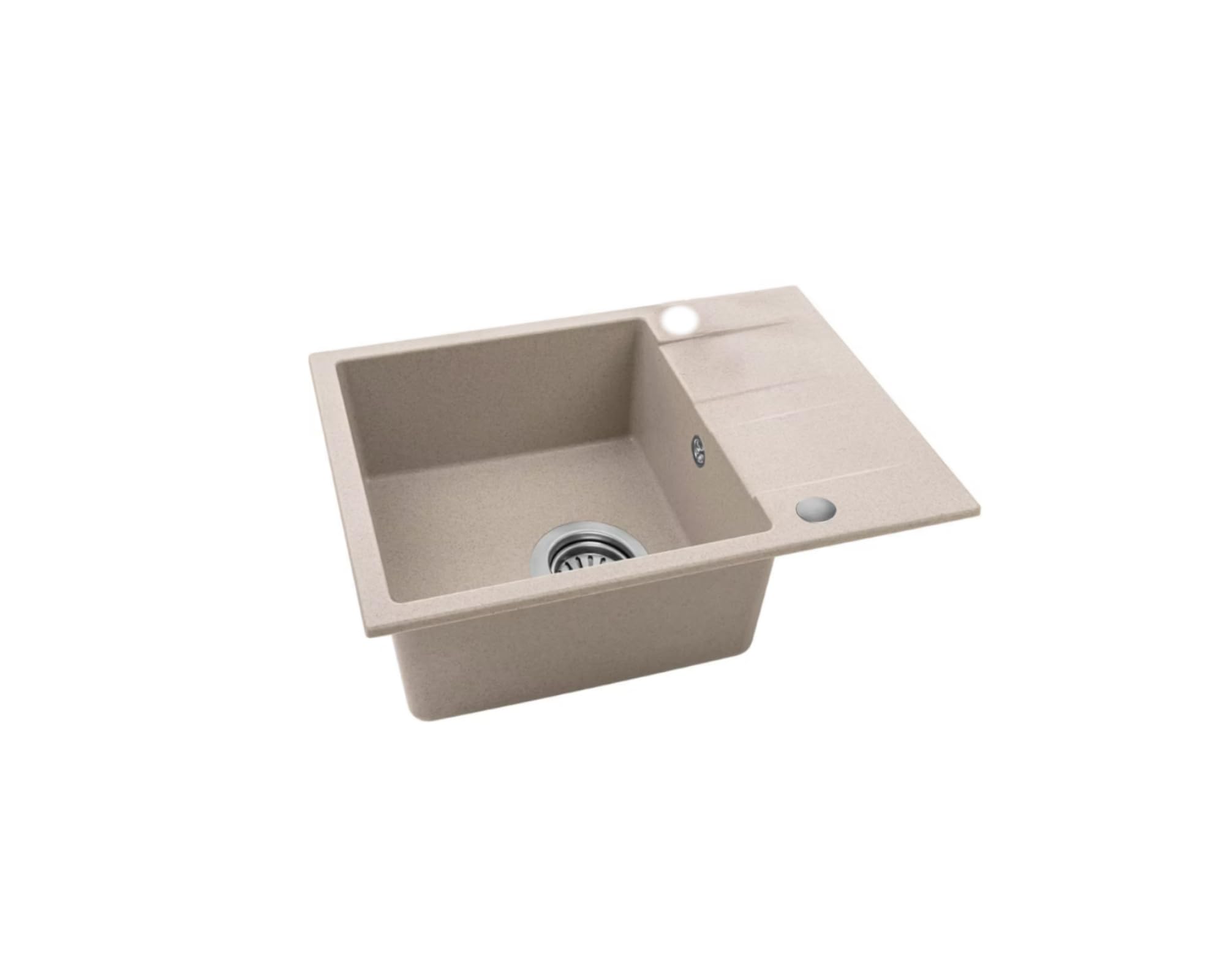 VBChome Spülbecken mit Armatur 56 x 44 cm Beige Granit Einzelbecken Einbauspüle Gesprenkelt Reversibel Granitspüle Siphon Waschbecken