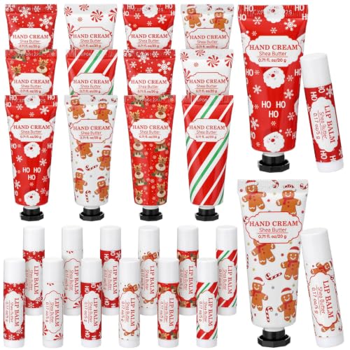 Loopeer 12 Sets Christmas Hand Cream Lip Balm Gift Bulk for Women Coworkers