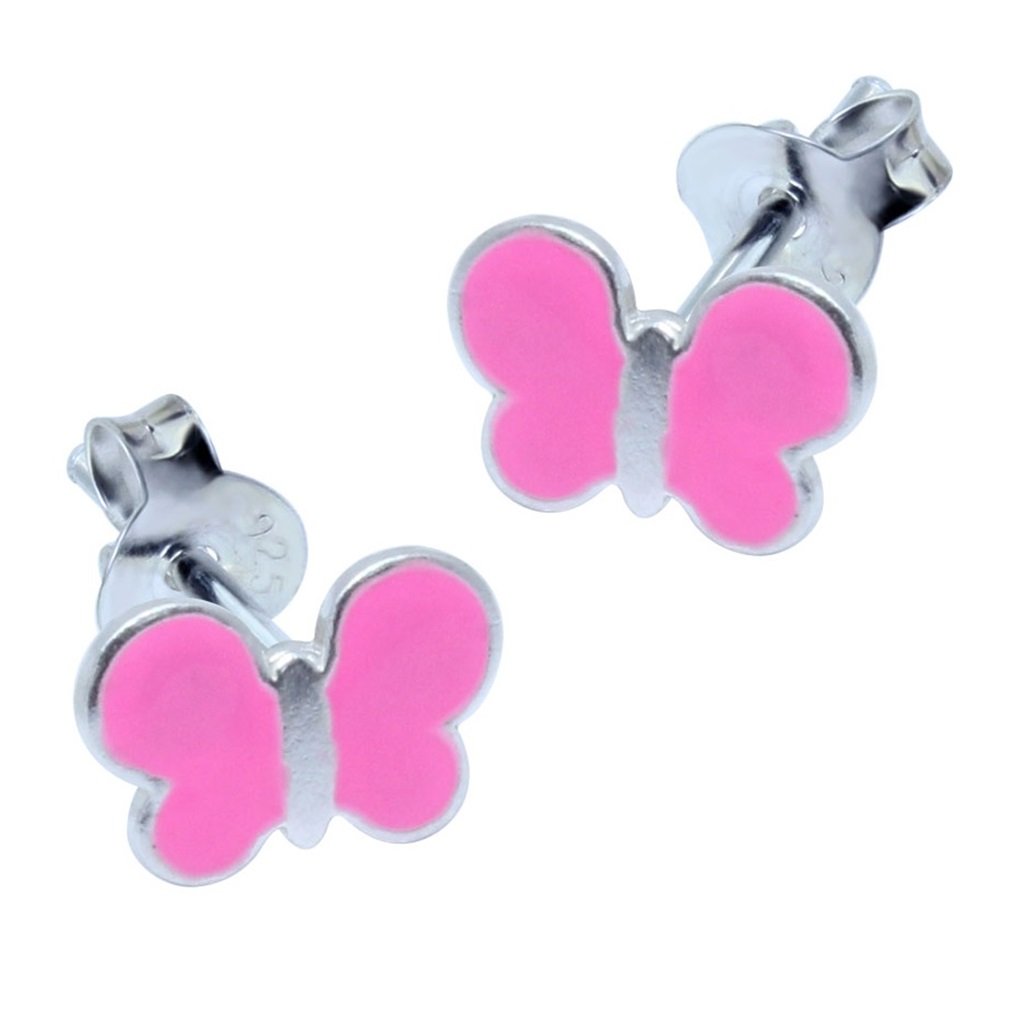 Katy CraigSterling Silver Bright Pink Butterfly Gift Earrings