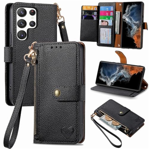 Étui Samsung Galaxy S25 Plus élégance en cuir noir à grille zippée luxe