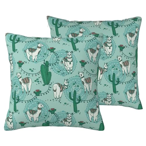 Housse de coussin lama alpaga vert déco canapé salon moderne