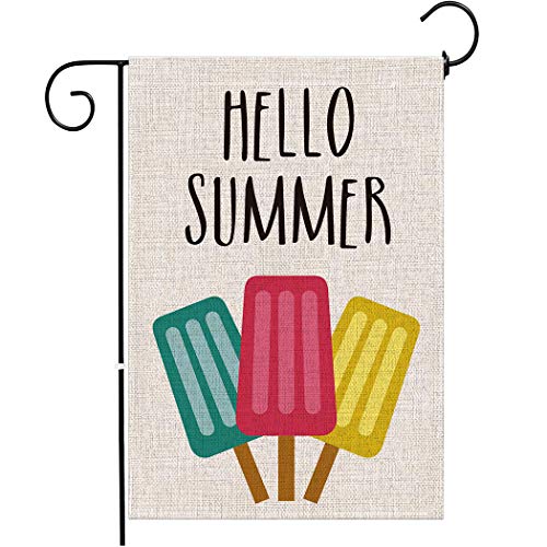 Chengxun Hello Summer Popsicle Welcome Garden Flag Double Sided Summer Flag Watercolor Ice Lolly Pattern Yard Farmhouse Outdoor Decoration Hello Summer Garden Flag 12Ã—18inch
