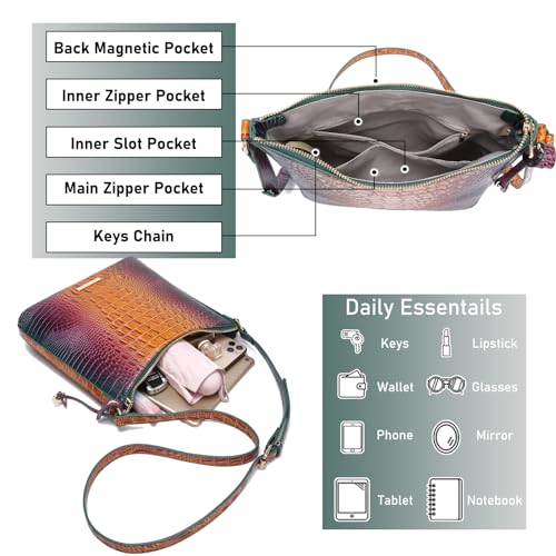 Shoulder Crocodile Flat Handbags for Women trendy Ladies Shoulder Bag Embossed Pattern Leather Crossbody Purse4