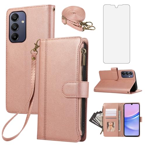Housse portefeuille Samsung Galaxy A15 5G porte-carte fermeture éclair verre trempé