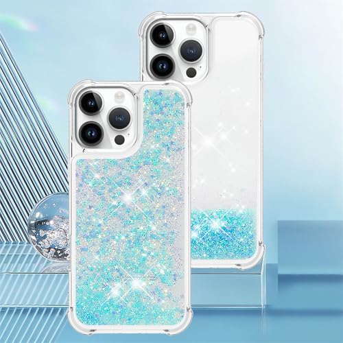 Coque liquide transparent iPhone 16 Pro Max avec étoiles bleues mobiles - 6