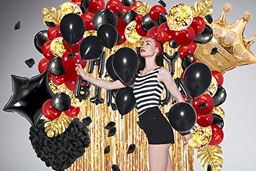 Image of Red and Black Birthday Decorations Party Supplies Set,Black Gold Confetti Balloons Gold curtain for Baby Shower Wedding Birthday Graduation Anniversary Bachelorette Party Decorations | Black Gold Confetti Balloons Gold curtain for Baby Shower Birthday Graduation Anniversary Bachelorette Party Decorations