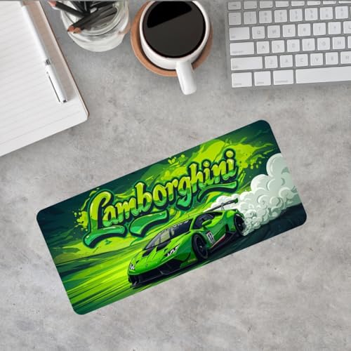 Image of Moto Edition Desk Mat 23x11 Inch - Racing-Themed Keyboard & Mouse Pad for Office, Home & Gaming | Non-Slip Rubber Base, Waterproof Surface, Supercar & Bike Inspired Table Mat (Green Lambo)