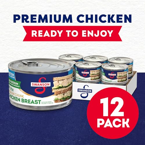 Image of Swanson 25% Less Sodium White Premium Chunk Canned Chicken Breast in Water, 12.5 OZ Can (Case of 12)
