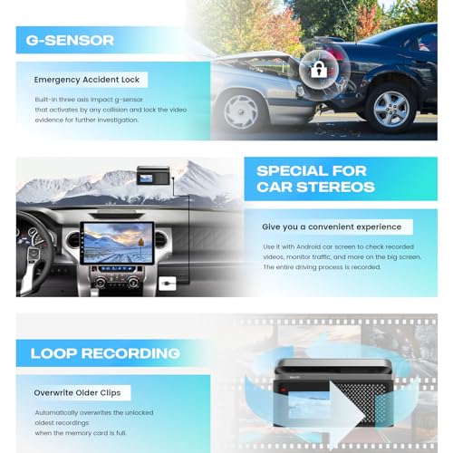 Dasaita USB Dash Cam 1080P Car Camera, Front Dash Camera for Android Car Stereo, with 1.47" IPS HD Display, 170°Wide Angle, WiFi, WDR, G-Sensor, Loop Recording, Free 32GB Card，Night Vision - DAS-U2 - image 5