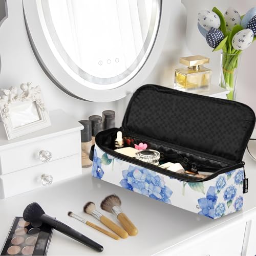 Bolsa de viaje para herramientas de cabello con tapete resistente al calor, grande para planchas y rizadores. Diseño acuarela floral azul hortensias, portátil para accesorios esenciales miniatura 7