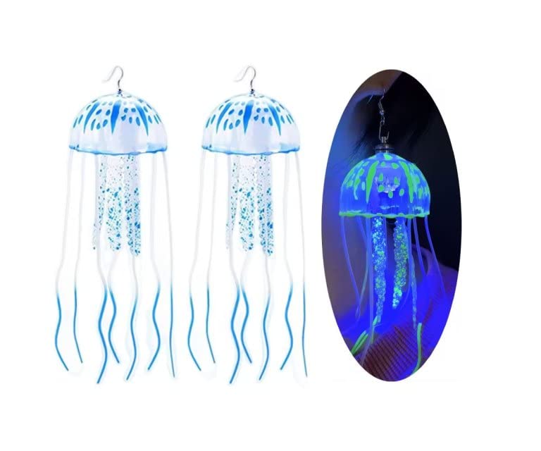 LED Light Up jellyfish earring, Projecting Disco Ball, Women Funny Lovely Gift, Birthday Party Rave Night Club Jewelry (blue)