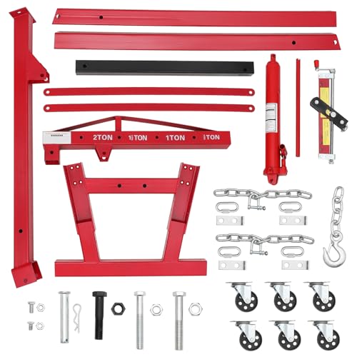 Image of GarveeTech 2 Ton Folding Hydraulic Engine Hoist with Load Leveler 4400 LBS Capacity Heavy Duty Cherry Picker 6 Swivel Wheels&Hydraulic Pump Adjustable Boom (0.5T-2T) for Garage Workshop Warehouse Red