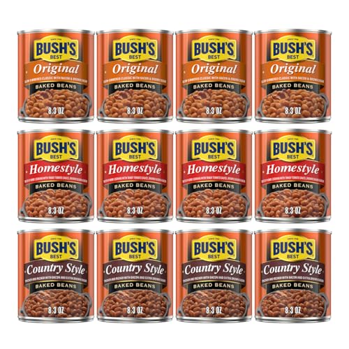 Bush’s Best Baked Beans For Bbq, Pantry Staple, Ready-To-Serve – Country Style, Original & Homestyle, 8.3 Oz Each (Variety Pack)