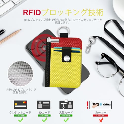 Image of Minimalist RFID Blocking Small Wallet with ID Window,WaterResistant Zip Id Case Wallet with Lanyard Keychain for Cards,Cash,Travel,Women,Men (Lemon Yellow /Red)