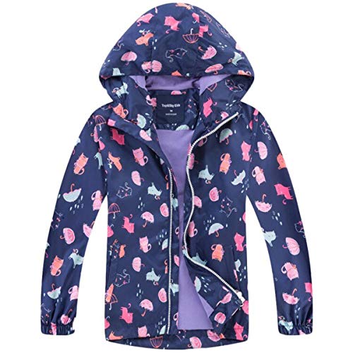 Youth Girls Kids Rain Jackets Waterproof Lightweight Hooded Unicorn Flower Cartoon Raincoats Lined Windbreakers for Outdoor