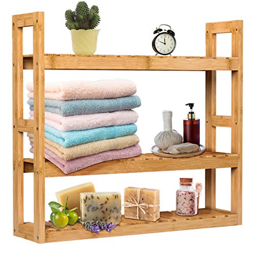 Domax Bamboo Bathroom Shelf 3-Tier Wall Mount Storage Rack Multifunctional Adjustable Layer Free