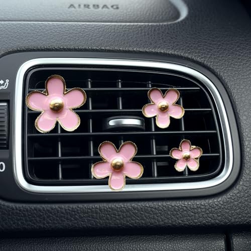 Image of 4PCS Car Daisy Flower Air Vent Clip, Cute Auto Outlet Air Conditioning Clip, Sweet Girly Vehicle Fresheners Gift for Women Girls, Car Interior Decor Universal Fit (Pink, Vanilla)