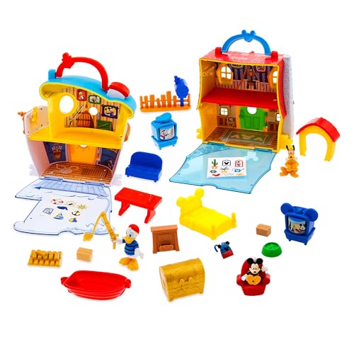Disney Store Official Mickey Mouse & Donald Duck Playhouse Play Set - Interactive Playhouse Junior Donald Duck Toys - Poseable Figures with Accessories Perfect for Toddlers