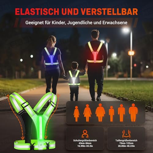 HENMI LED Warnweste Fahrrad,Reflektoren Laufweste,Verstellbarer Elastische LED Leuchtweste für Radfahren oder Wandern Joggen Laufen Running