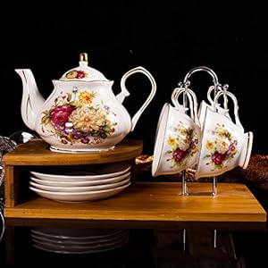 Vintage Floral Tea Service for Adults British Porcelain Tea Sets Tea Cups and Saucer Set China Porcelain Coffee Gift Set with Cup Holder Stand (A) (D b) (E b)