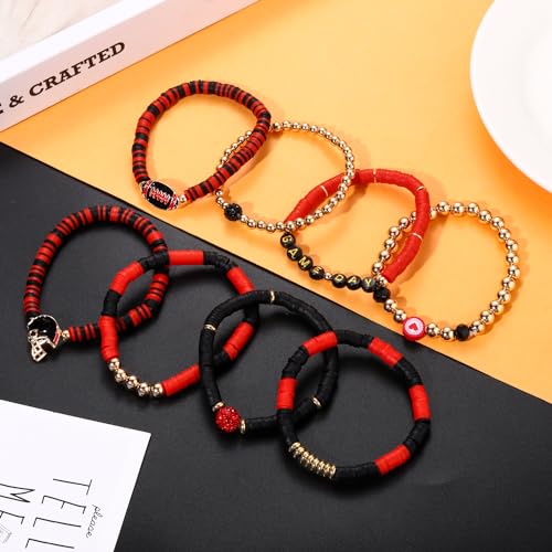 Xocartige Football Game Day Bracelet For Women Stackable Red Black Game Day Heishi Bracelet Clay Beaded Stretch Bracelets Sports Bracelet Football Mom Accessories Jewelry Gifts  thumb #3