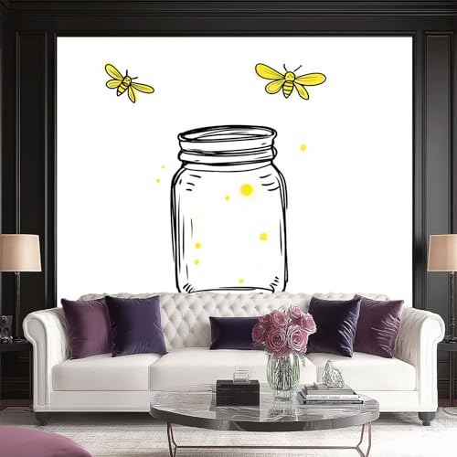 Genérico Papel pintado TNT Luciérnagas y Naturaleza Cartoon – Fotomural 250 x 175(WxH) en Blanco, ideal para renovación rápida, pared de acento elegante, decoración para salón