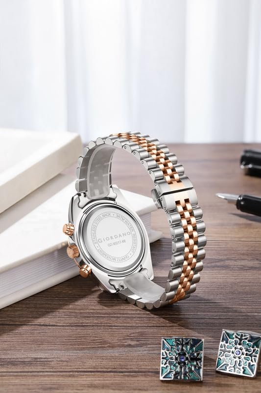 Image of Giordano Chronograph Watch for Men with Round Sunray Dial, Quartz Movement, Three Sub-Dials, Date Display, Roman Numeral Marker, Stainless Steel Strap - GZ-50217