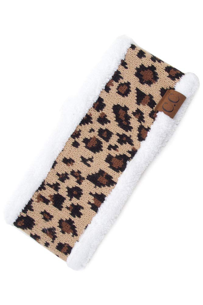ScarvesMe Leopard Knitted Fuzzy Fleece Sherpa Lined Thick Knit Headwrap Headband