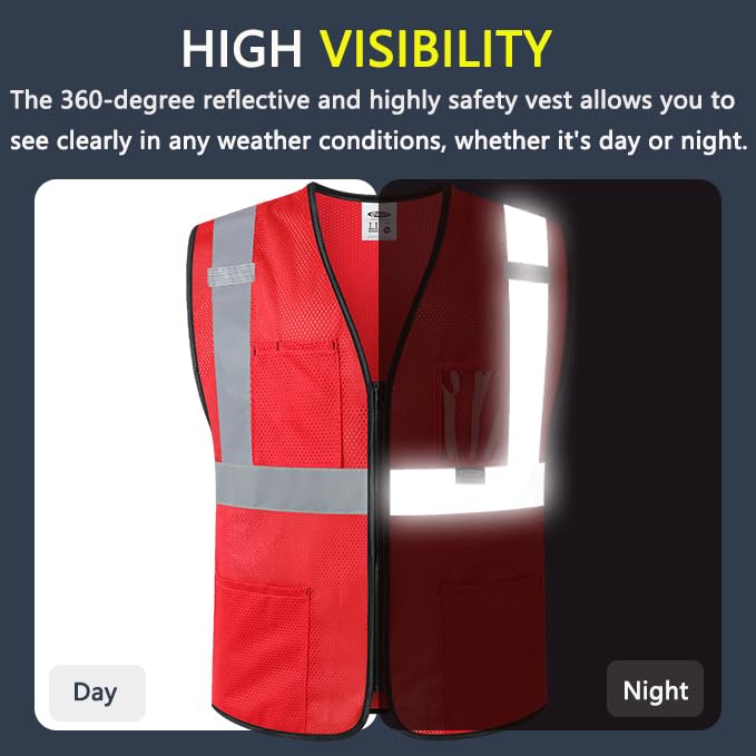 Image of JKSafety Safety Vest for men women Hi Vis Vest with Pockets and Zipper High Visibility Meet ANSI Standard(BX310