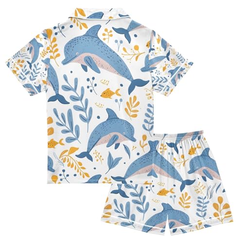 senya Cute Whale and Grass Satin Summer Pajama Sets Silk Short Sleeve Button Down Sleepwear2