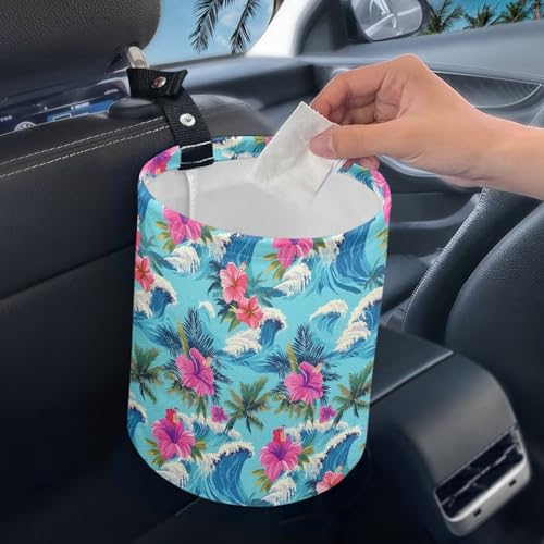 Image of Wave Flower Car Trash Can Cute Car Trash Bag Vehicle Trash Can Cars Accessories Trash Bag Hanging Portable Waterproof Collapsible Trash Bag for Cars