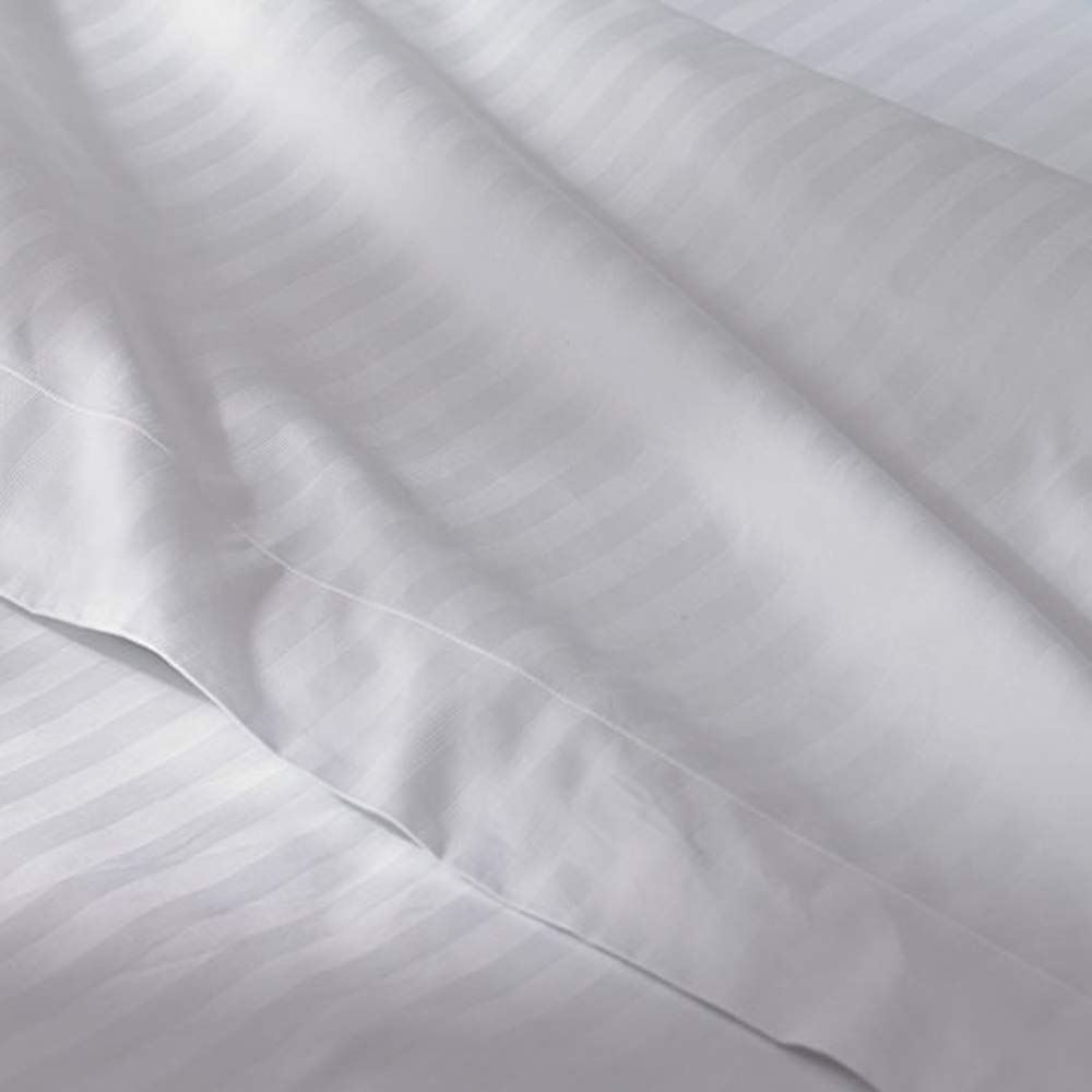 LaxLinen 200-Thread Count Super Quality 100% Egyptian Cotton 1PC Flat Sheet (Top Sheet), California/Western/King-Cal King Waterbed, White Stripe 200TC 100% Cotton