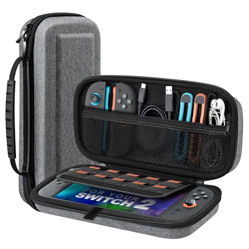 Image of TiMOVO Carrying Case for Nintendo Switch 2 (2025), Gray | Large Capacity, Hard Shell Protective, 10 Game Card Slots, Pockets for Console & Accessories, Portable Travel Pouch