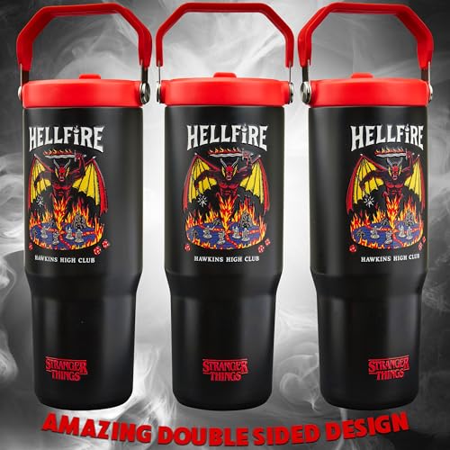 Image of Get Trend Stranger Things Tumbler Stainless Steel with Straw 30oz Kids Teens Insulated Cup with Lid Travel Mug Cups for School Sports Gifts for Kids (Black /Red Stranger Things)