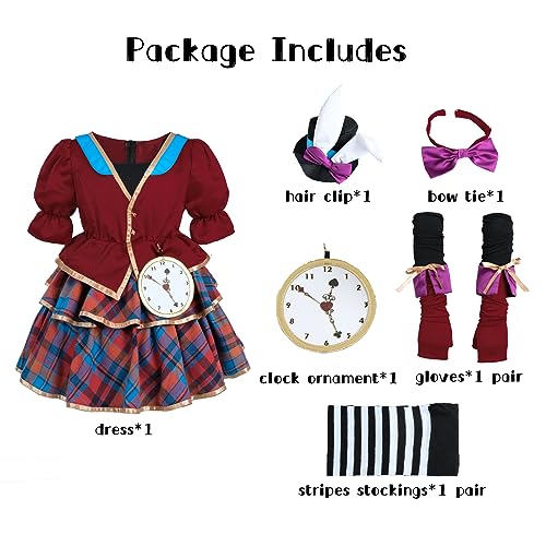 Ltakk Mad Hatter Cosplay Costume Girls Halloween Kids Costume Full Set With Stripes Tights thumb #2