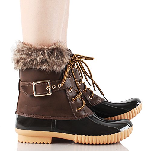Nature Breeze Duck-01 Women's Chic Lace Up Buckled Duck Waterproof Snow Boots,Brown,5.5