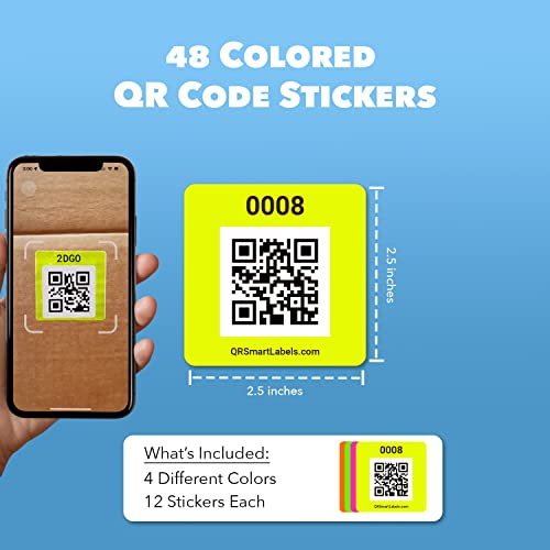 Qr Code Smart Labels | Color Coded Scannable Stickers For Storage Bins, Moving Containers & Organization | Pack And Track Inventory On Ios & Android App | Pack Of 48 (Neon) #TOP4