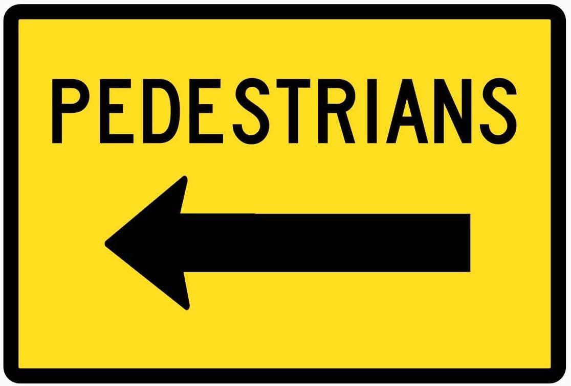 Pedestrian with Left Arrow (with Swing Stand) Rust Free Aluminum Tin Sign - Traffic Decor with Pre-Drilled Holes for Industrial/Commercial Walkway - 12x8 Inch​
