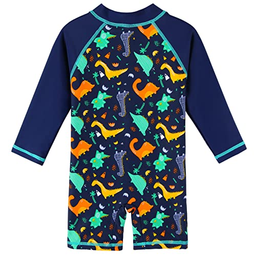 Image of HUAANIUE Toddler Boy Swimsuit Rashguard One-Piece Swimwear 0-6 Years | UPF 50+ sun protection, front zipper with chin guard, 4-way stretch quick-dry fabric, flatlock seams anti-chafing