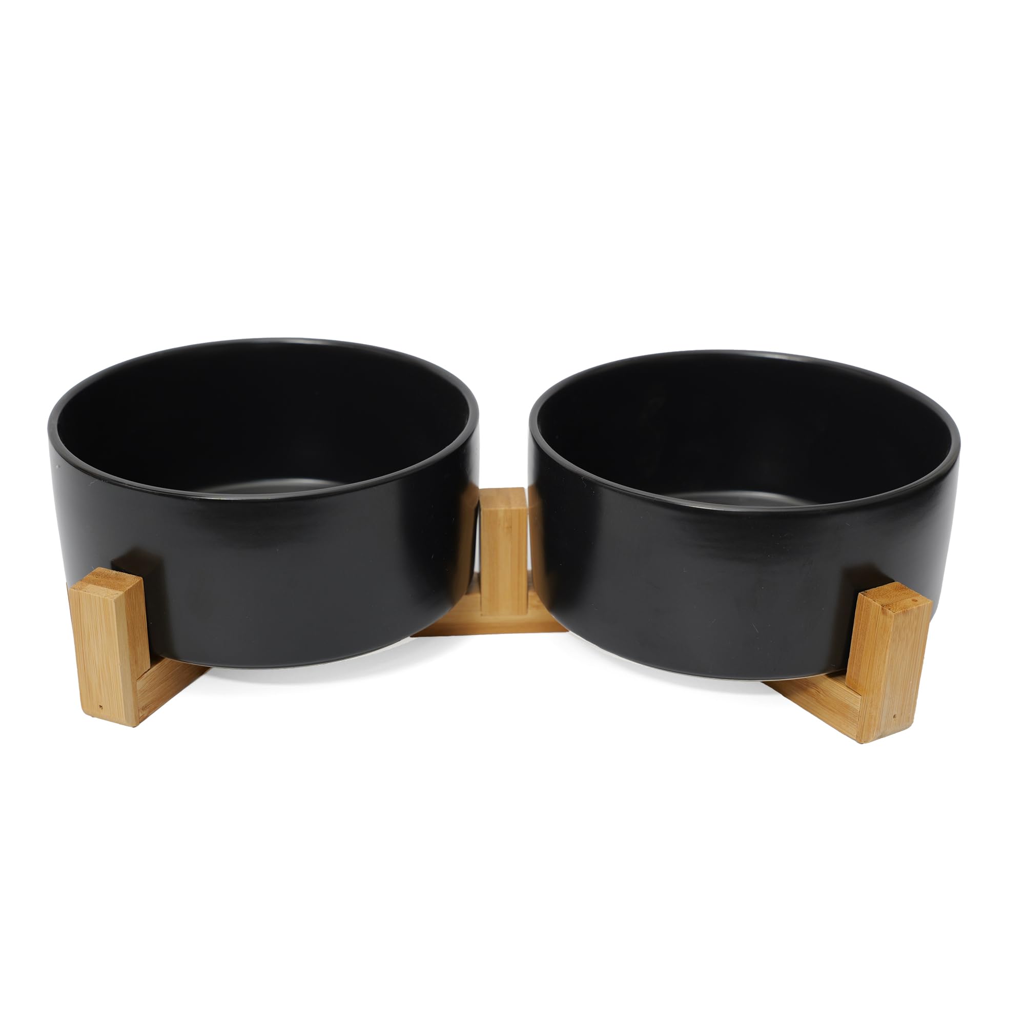 Ceramic Dog Water Bowl, 13.5 oz No Spill Water and Food Bowls for Dogs, Modern Design Dishes for Puppy & Cat, Pet Feeding Station with Weighted Base, Black