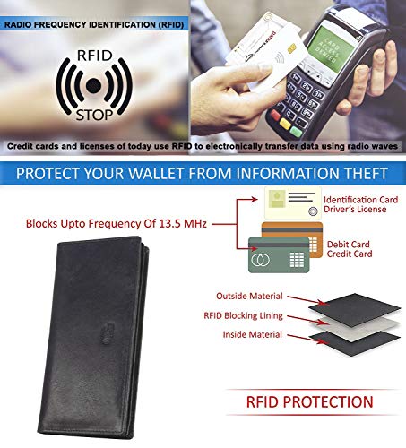 Image of RFID Blocking Mens Genuine leather Bifold Long Wallet