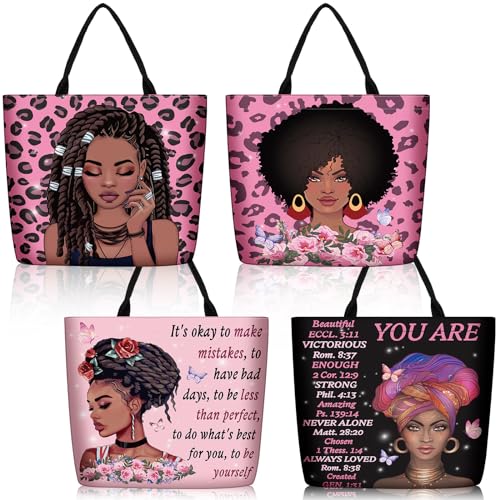 Image of Silkfly 4 Pack African American Tote Bags Gifts for Black Women Shoulder Handbag Afro Satchel Sister Bag for Work Travel