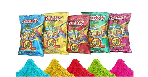 Image of HeeMo Turkey Herbal Holi Color Powder Gulal, Skin-Safe and Non-Toxic (5 Assorted Colours) - Pack of 5 of 100 gm Each