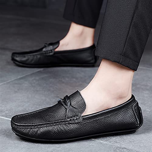Loafers for Men Round Toe Genuine Leather Stitching Details Litchi Grain Lightweight Comfortable Flexible Anti-Slip Classic Driving Slip-on4