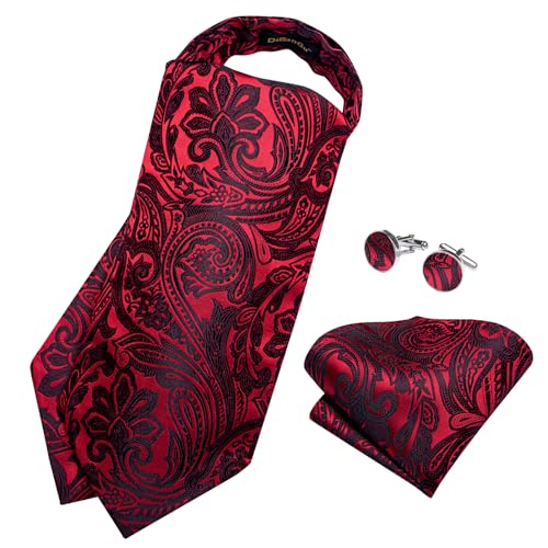 Image of DiBanGu Silk Woven Ascot Cravat with Pocket Square Set for Men | Paisley Ascot,Wrinkle-Resistant,Silky Smooth,Easy to Match,Cufflinks,Tie Ring,Wedding,Ceremonies,Party Occasions,Banquet